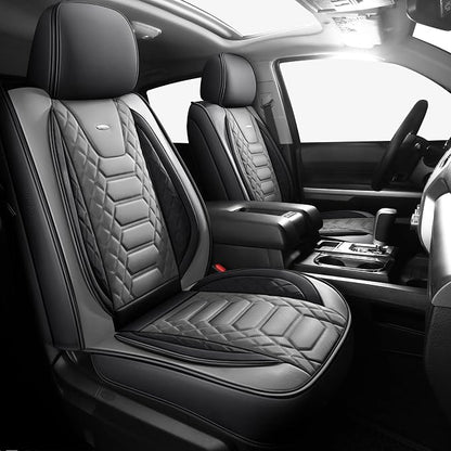 FREESOO Custom Leather for Toyota Tundra Seat Covers 2007-2013 Crewmax Cab | Fit for Crewmax Cab 5 Seats, Full Set, 60/40 Split Bench, Faux Leather, for Truck Toyota Tundra Accessories, BlackGrey by FREESOO