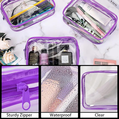 12 Pack Clear Makeup Bag, TSA Approved Toiletry Bag Zippered Clear Cosmetic Pouch, Waterproof Vinyl Plastic Organizer Case for Travel Vacation Bathroom (Purple) - Image 3