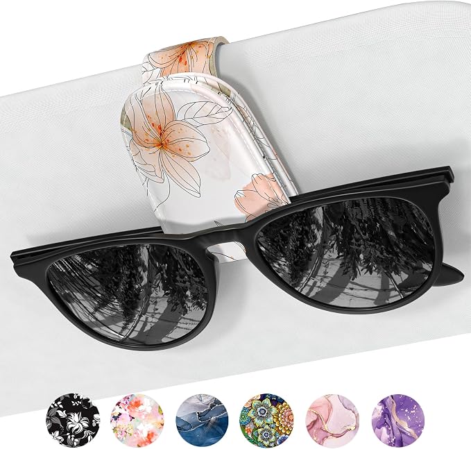 Sunglasses Holder for Car Visor, Magnetic Leather Car Sunglass Holder, Car Sun Visor Glasses Hanger Clip, Car Interior Accessories for Women Men, Fits All Size Eyeglasses by NPOOYI