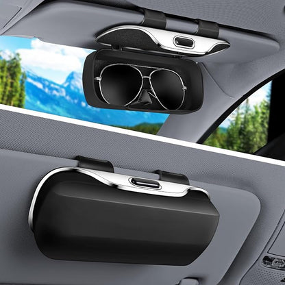 Sunglass Holder for Car Visor Clip, Car Sunglass Holder Case Black | Push-button Visor Sunglass Holder Clip，Full Wrap Dustproof Sunglass Case with Anti-Scratch Lining,Suitable for Trucks, Sedans by Pakanana