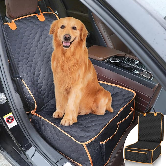 1 Pack Front Seat Car Cover, Waterproof Dog Car Seat Cover, Non-Slip & Scratch-Proof, Pet Car Seat Protector with Side Flaps and Storage Pocket, Car Seat Cover for Most Cars, Trucks and SUVs by Homsunyi