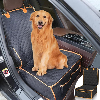 1 Pack Front Seat Car Cover, Waterproof Dog Car Seat Cover, Non-Slip & Scratch-Proof, Pet Car Seat Protector with Side Flaps and Storage Pocket, Car Seat Cover for Most Cars, Trucks and SUVs by Homsunyi