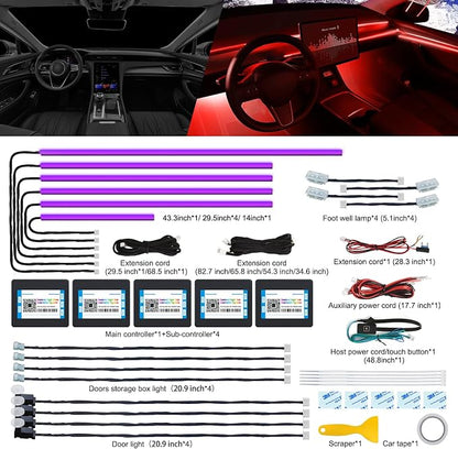 Acrylic Interior LED Strip Light With Wireless APP, RGB 18 in 1 With 175 Inches 600 LEDs Fiber Optic Ambient Lighting Kits for Car, 16 Million Colors Sound Active Function - Image 3