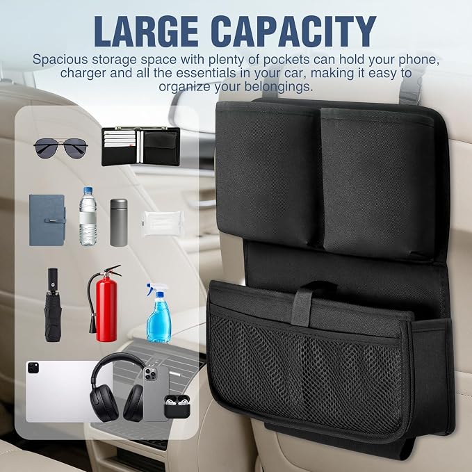 Nilight Car Seat Back Organizer 1PC Black Oxford Fabric Universal | Multi Compartment Cup Holder Hanging Storage Bag Scratch Resistant Durable Design for Cars Vans SUVs MPVs Pickup Trucks - Image 4