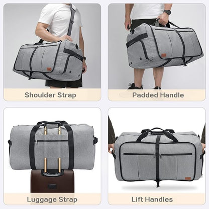 100L EXTRA LARGE Foldable Waterproof Travel Duffel Bag for Men Women Gray | with Shoe Compartment, 32" Duffle Bag for Weekender Gym Sport, Tear Resistant - Image 7