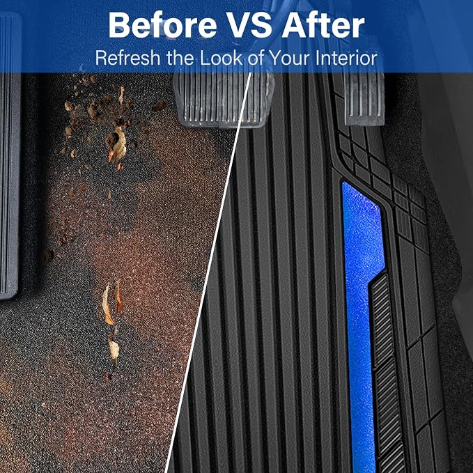 CAR PASS Heavy Duty Rubber Car Mats Metallic,Aluminum Film All Weather Floor Mats Waterproof Universal Trim to Fit Automotive SUV Sedan Van 4 Piece Anodized Deep Dish Two-Tone Sporty Black Blue Chrome - Image 6