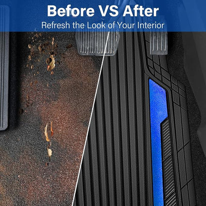 CAR PASS Heavy Duty Rubber Car Mats Metallic,Aluminum Film All Weather Floor Mats Waterproof Universal Trim to Fit Automotive SUV Sedan Van 4 Piece Anodized Deep Dish Two-Tone Sporty Black Blue Chrome - Image 6