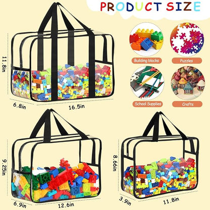 6 Packs Toy Storage Bags with Labels, Reusable Clear PVC Board Game Storage, Travel Waterproof Organizer Bags with Zipper Large Capacity (L, XL, XXL) - Image 2