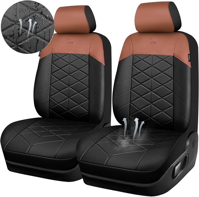 CAR PASS Memory Foam Leather Front Seat Covers, Waterproof Nappa Leather Seat Covers Front Seats Universal Fit for Cars,SUV,Truck Seat Covers Thick 3D Foam Comfortable, Airbag Compatible Black Brown - Image 5