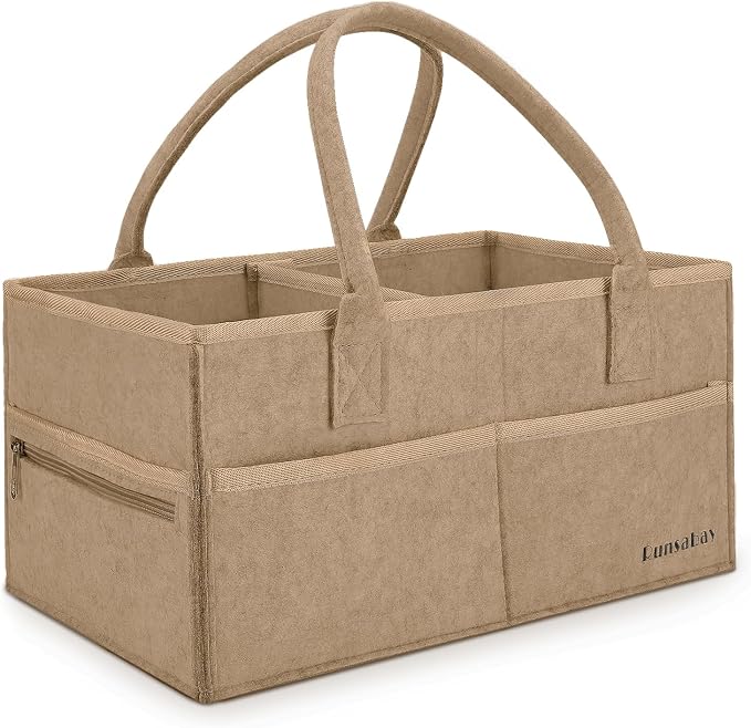 Runsabay-Diaper Caddy Organizer for Diaper Station, Great Gift for Newborn Baby Essentials, Newborn Baby Must Haves, Car Basket for Baby Diapers and Wipes, Baby Basket with Handles (Khaki, Large) by Runsabay