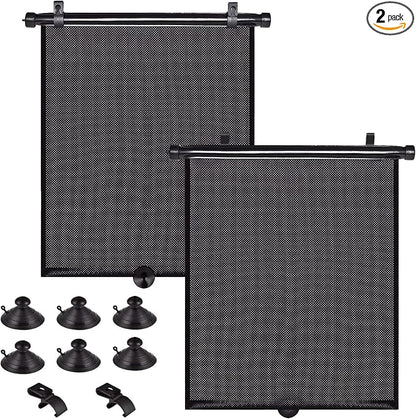 Car Side Window Shades, 2 Pack Retractable Roller Sun Shades, 16 x 18 in | UV and Sun Glare Reduction, Suction and Hook Installation, Easy Roll-Up Storage, Baby Car Window Shades for Travel by PLTCAT