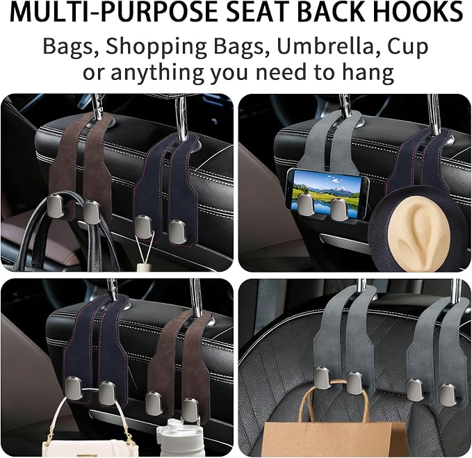 4 Pack Car Seat Headrest Hooks for Purses and Bags, Car Purse Holder With Double Metal Hooks, Headrest Back Seat Handbags Hook, Universal Car Purse Hanger, Cute Car Hanging Accessories, Black - Image 2