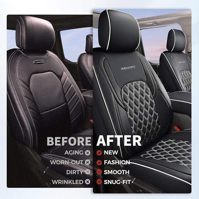 Huidasource 2007-2017 Wrangler JK Seat Covers 2 Door Full Set, Black&White | Waterproof Leather Custom Car Seat Cover, JK Seat Cushion Protector Fit for Jeep Wrangler JK 2-Door Sahara Sport Rubicon - Image 4