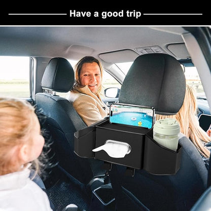 7-In-1 Car Seat Back Organizer with Cup Holders, Tissue Box, Garbage Can&Hooks, Multifunctional Headrest Storage Organizer, Headrest Cup Holder for Backseat, Car Accessories for Trips, Travels(Black) - Image 7