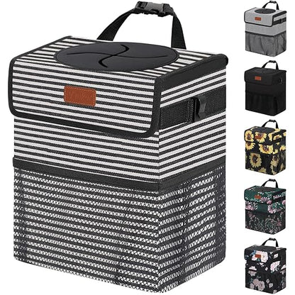 Vankor Car Trash Can with Lid Leak Proof Car Accessories for Women | 3 Gallon Cute Hanging Car Trash Bin for Men Car Truck Vehicle Sedan SUV Interior Automotive Garbage Cans, Stripe by Vankor
