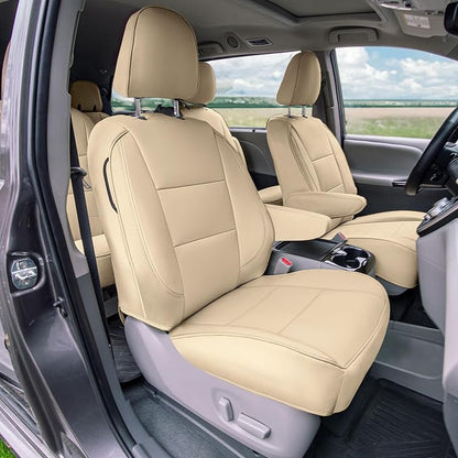 FH Group Custom Fit Car Seat Covers Specifically Made for 2011-2020 Toyota Sienna 8 Passenger, Car Seat Cover Full Set, Automotive Seat Covers in Solid Beige Faux Leather, Waterproof and Washable - Image 2