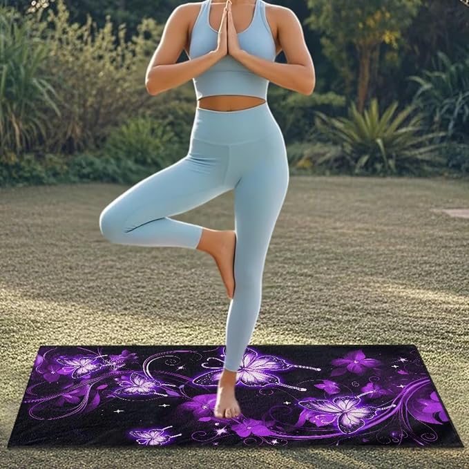 Purple Butterfly Car Seat Towel Cover After Gym for Front Seat Only Galaxy Butterfly Car Seat Cover Protector Stain Resistant Bench Seat Covers with Storage Bag Driver Seat Cushion Cover - Image 4