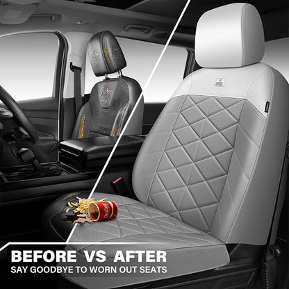 CAR PASS Memory Foam Leather Front Seat Covers, Waterproof Nappa Leather Seat Covers Front Seats Universal Fit for Cars,SUV,Truck Seat Covers Thick 3D Foam Comfortable, Airbag Compatible Gray White - Image 6