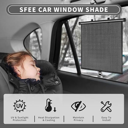 Sfee Car Window Shade for Side Windows, 2 Pack Sun Shade Retractable for Car Blocks Heat and UV Rays Glare Protection Roller Sunshade Visor for Baby, Kids, Pets, Passengers - Image 2