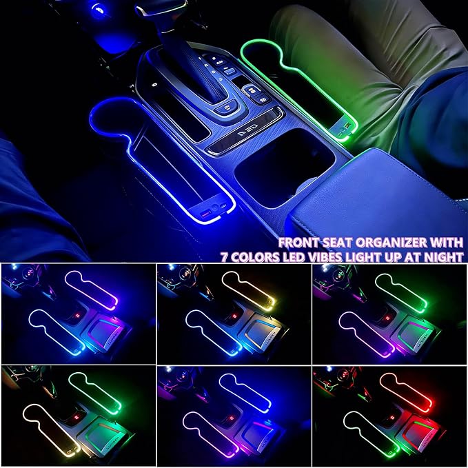 7 Colors LED Car Seat Gap Organizer with 56W Fast Charger 2 Pieces | Center Console Gap Filler with USB Type C Charging,Car Seat Organizer Cup Holder,Auto Interior Accessories with Ambient Light - Image 8