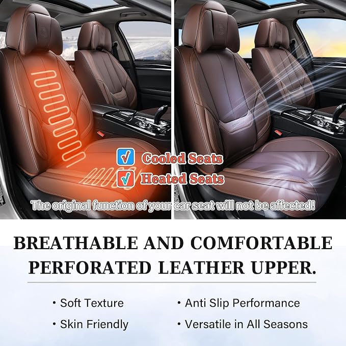 Coverado Car Seat Covers, Seat Covers for Cars, Waterproof Leather Auto Seat Protectors, Leather Car Seat Cushion, Car Interiors Accessories Universal Fit for Most Cars - Image 3
