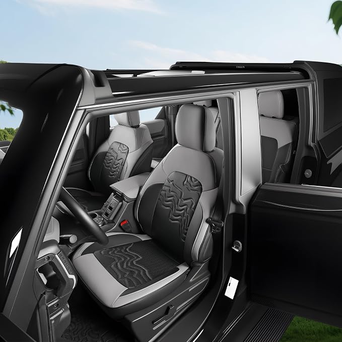 Ford Auto Seat Cushion Custom for Ford Bronco Seat Cover 4Door 2026-2021 | Black and Grey Bronco Interior Accessories Leather SUV Seat Cover Full Set (Bronco 4Door-Black+Grey) - Image 6