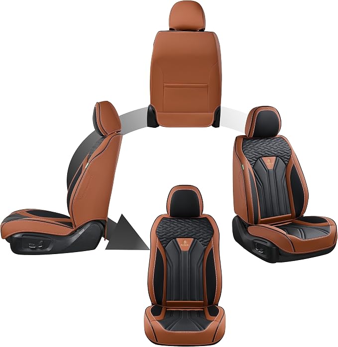 Seat Covers for Cars, Waterproof Seat Covers, Leather Car Seat Covers 2 Pack, Universal Seat Cushion Protector for Most Cars Trucks SUV-Brown&Black - Image 6