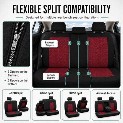 FH Group Full Set Travel Master Car Seat Covers, Airbag and Split Rear Car Seat Cover Universal Fit Interior Accessories for Cars Trucks SUV, Automotive Seat Covers, Burgundy - Image 6