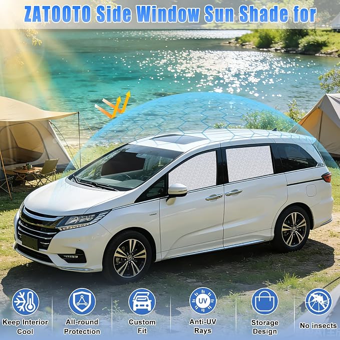 Zatooto Honda Odyssey Sunshade 2020-2024,Reflective & Magnetic & Privacy | 4 Pack Custom Fit. Keeps Car Cool. Ideal for Camping, Naps & Protecting Valuables. Easy Foldable Storage. - Image 2