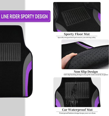 CAR PASS Leather Sporty Car Floor Mats Carpet,Universal Waterproof Automotive Floor Mat Fit for Sedans, Cars, Mid Trucks, Vans, SUV, Set of 4 (Black and Purple) - Image 3