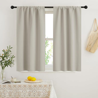 RYB HOME Short Curtains for Bedroom, Room Darkening Insulated | Rod Pocket, Summer Heat Light UV Blocking, Energy Saving, Drapes for Nursery, W34 x L48, Natural, 2 Panels by RYBHOME
