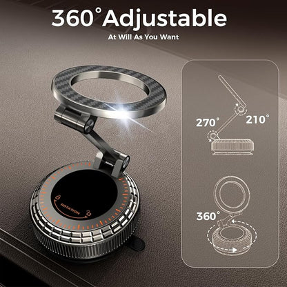 Metal Magnetic Car Phone Holder for Magsafe Phone, Carbon Fiber | 360° Adjustable Car Phone Mount, Suction Cup Phone Holders for Your Car for iPhone 17-12 Pro Max Air Plus & Android - Image 4