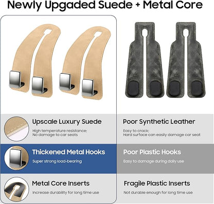 Amooca Car Headrest Hooks 2-Pack Suede Seat Organizer with Metal Core | Universal Fit, Double-hook Design, Backseat Storage for Backpack Umbrella Water Bottle Coat Purses Handbags Groceries, Beige - Image 4