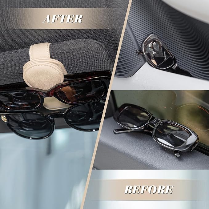 Konohan Sunglasses Holder for Car Visor Leather Eyeglass Hanger Magnetic Sunglasses Holder with 2 Clips(Beige) - Image 5