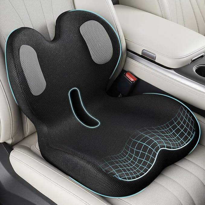 Trucker Seat Cushion, Thick Car Seat Cushions with Lumbar Support Pillow, Ergonomic L-Shaped Orthopedic Memory Foam for Long Driving Lower Back Pain Sciatica Relief Gift for Drivers (Black+Mesh cloth) by AEGISCOVER