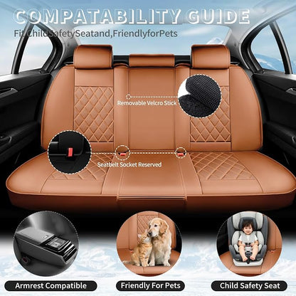 Fit Tacoma Premium Leather Car Seat Covers for Toyota Tacoma 2016-2022 2023 - Waterproof，Breathable，All-Weather Seat Cushion Protecto & Airbag Compatible, Full Set Brown - Image 3