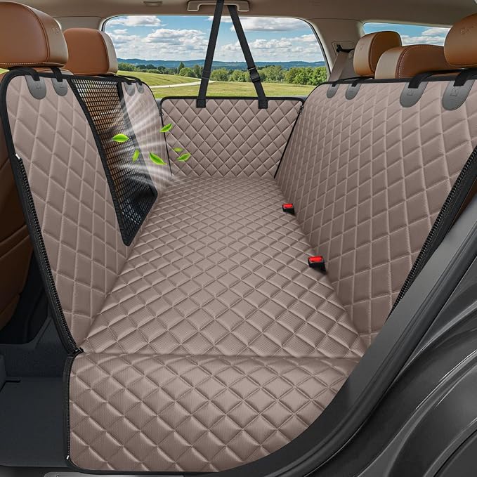 URPOWER 4 in 1 Dog Car Seat Cover for Back Seat, Waterproof Hammock | Mesh Window, Side Flaps, 600D Oxford, Scratch Resistant, Non-Slip, Easy Install, Machine Washable, Dog Seat Belt Included by URPOWER