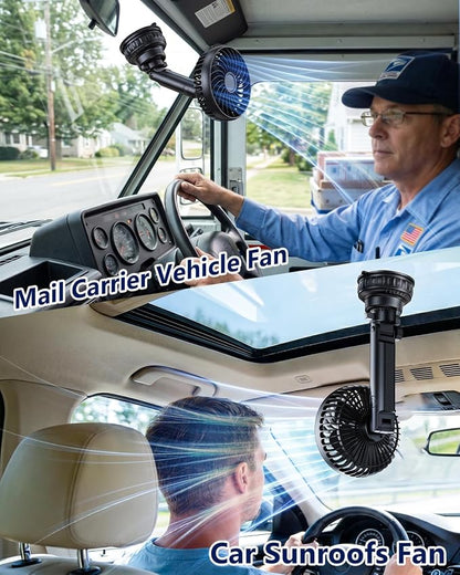 5000mAh Battery Fan for Car Windshield Sunroof Dashboard Headrest | 360° Rotatable 3 Speed Winds Car Window Fan with 2 Detachable Bases for SUV Van RV Pickup Truck Golf cart Camping Kitchen - Image 8