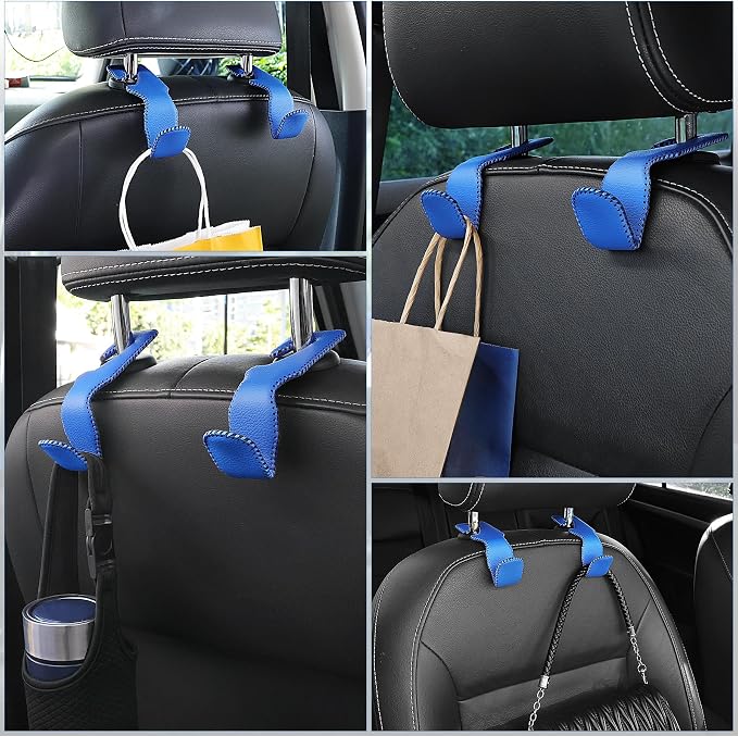 LivTee Blue Superior Leather Car Seat Back Headrest Hook, Auto Seat Hook Hangers Interior Accessories for Purse Coats Umbrellas Grocery Bags Handbag, 2-Pack - Image 6