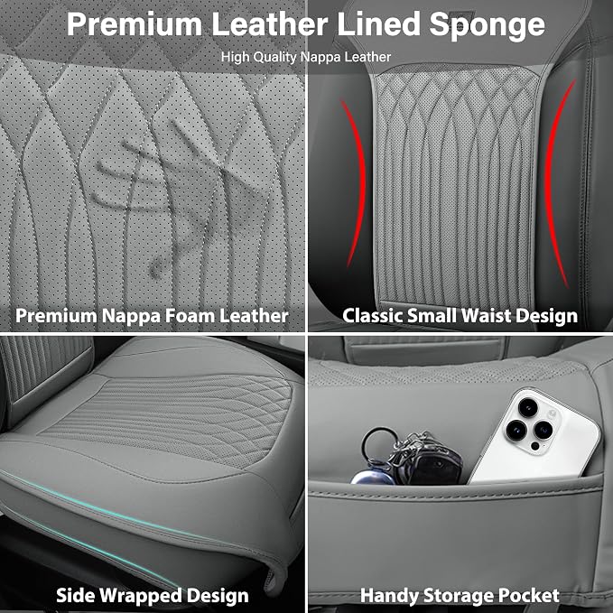 CAR PASS Car Seat Protector, 2 Pack Sideless Nappa Leather Seat Covers for Cars, All Season Waterproof Breathable Front Seats Cushion with Storage Pocket Universal Fit Vehicle Car SUV Truck, All Gray - Image 4