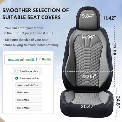 Coverado Seat Covers Full Set, Waterproof Nappa Leather Seat Covers for Cars, 5 Seats Universal Car Seat Protectors, Black and Gray Automotive Seat Covers Car Seat Cushions Fit for Most Cars - Image 8