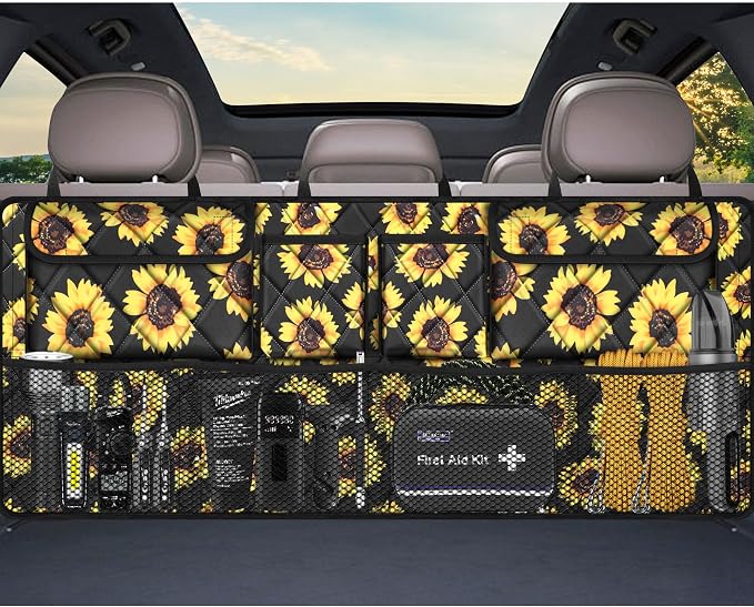 Femuar Car Trunk Organizer,Large Capacity Backseat Organizer(42 in*18 in),Collapsible Storage Bag with 8 Pocekt,Car Organizer for SUV/MPV/Truck - Sunflower TLAG-0114 by GuangzhouTailinTechnologyCo