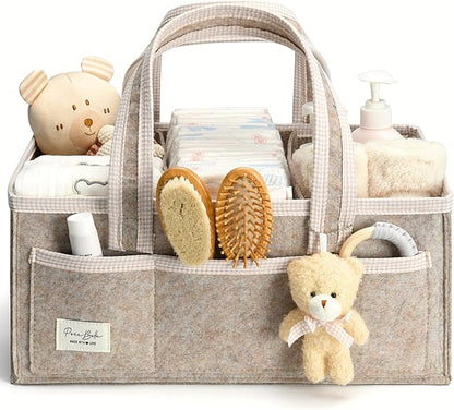 PeraBella Baby Diaper Caddy Organizer, XL Baby Basket Shower Gift Caddy, Portable Felt Changing Table Basket, Nursery Storage Bin, Newborn Boy and Girl Essentials for Registry, Car Diaper Organizer by PeraBella
