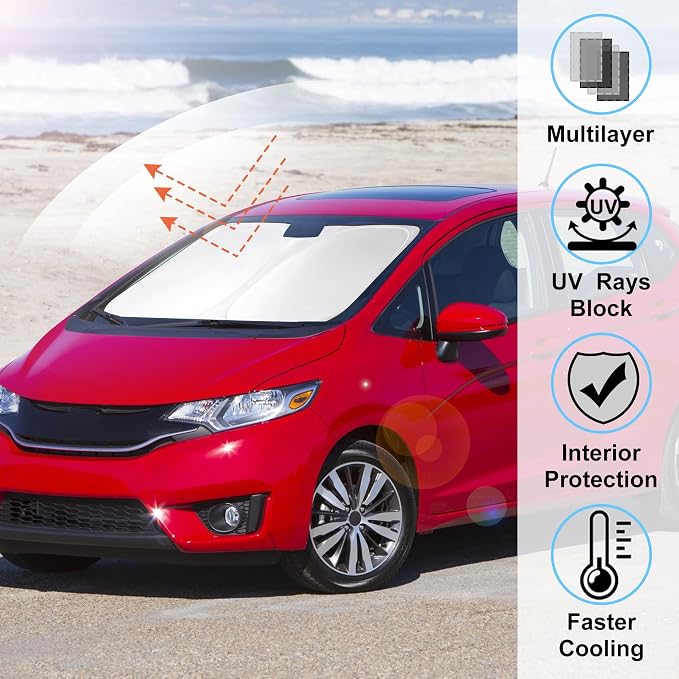 Windshield Sun Shade for 2015-2020 Honda Fit Accessories | Full covered, Foldable & Durable, Block UV Rays, Reduce Heat, Easy to install, Keep Car Cooler - Image 2