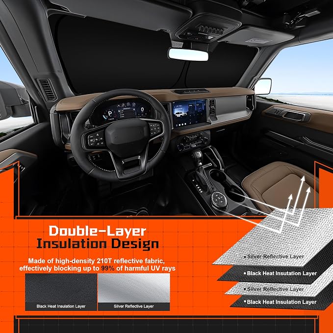 Custom Fit Windshield Sun Shade for Honda Civic 2022-2025 11th Gen- Full Coverage, 210T Reflective Fabric, Double-Layer Design - Blocks 99% UV Rays, Keeps Car Cool, Easy to Install and Store - Image 4