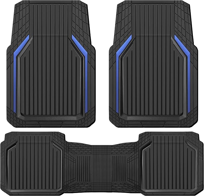 CAR PASS Heavy Duty Rubber Floor Mats for Car, Waterproof Liner Deep Dish Car Mats Full Sets, Universal Trim to Fit for SUV Truck Sedans Vans, All Weather Automotive Floor Mats 3pcs, Black Blue - Image 9