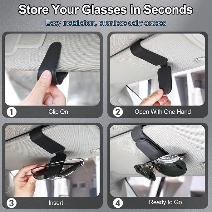 Magnetic Leather Sunglass Holder for Car, Eyeglasses Clip for Visor(Black) | Fits Different Size Eyeglasses, Securely Clips Sunglasses on Car Visor, Car Interior Accessories - Image 4