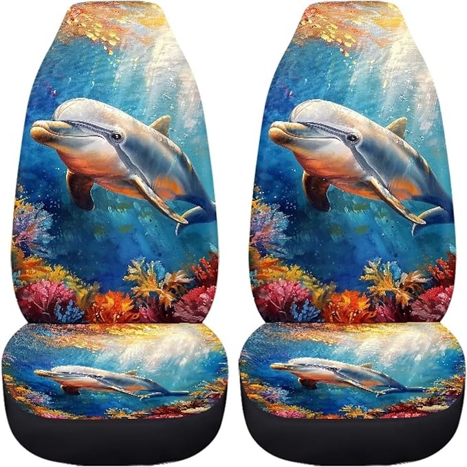 Dolphin Animal Car Seat Covers Two Front Only for Car, Automotive Interior Covers Front Seat Protectors, Car Accessories Universal Fit Seat Covers for Car, Truck, SUV - Image 5