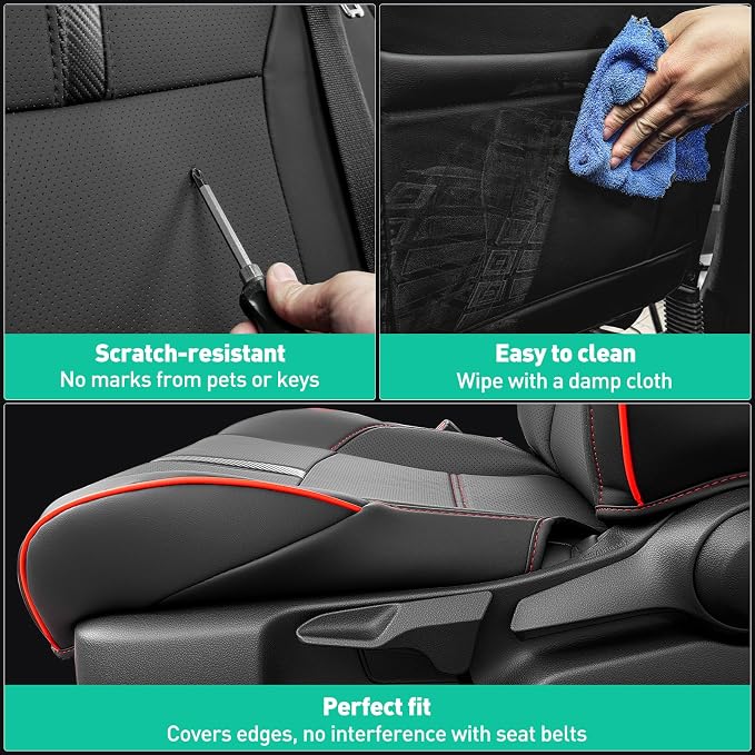 DiffCar® for Toyota Tacoma Seat Covers 2024 2025 2026 Double Cab, Black/Red | Front Seat Covers Only, Faux Nappa Leather Truck Accessories for Tacoma 4th Gen (Gas Only), Custom Fit Car Seat Protectors - Image 6