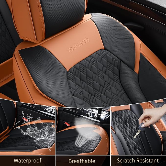 Seat Covers, Car Seat Covers Front Seats, Luxury Nappa Leather Seat Covers, Breathable and Waterproof Car Seat Protector 2 Seat, Automotive Seat Covers Universal for Most Cars-Brown&Black - Image 6